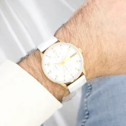 Goudkleurige OOZOO horloge met witte leren band - C11305