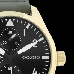 Goudkleurige OOZOO horloge met steengrijze klittenband polsband - C11008