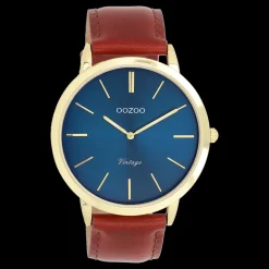 Goudkleurige OOZOO horloge met bruine leren band - C20388