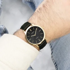 Goudkleurige OOZOO horloge met zwarte leren band - C20389