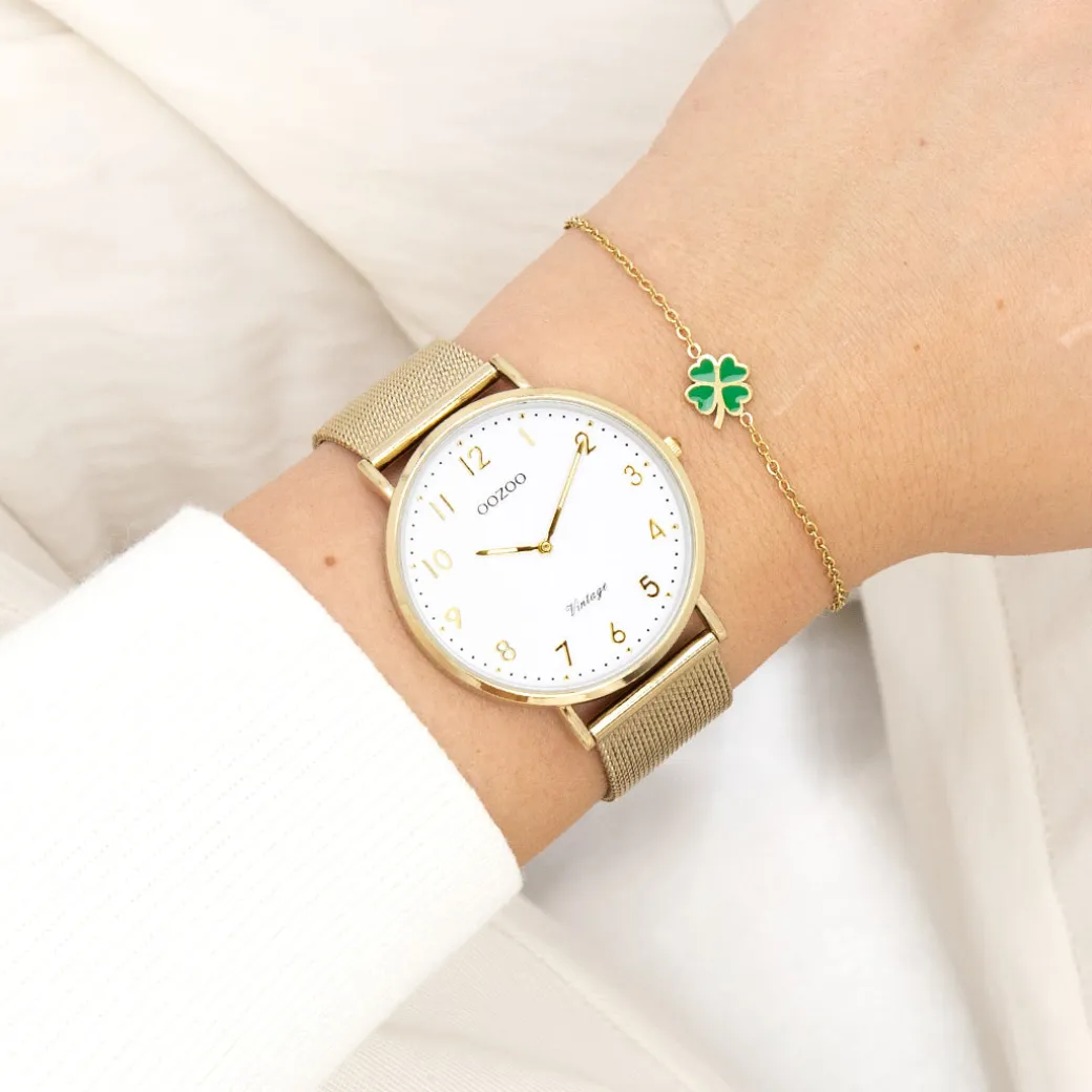 Goudkleurige OOZOO horloge met metalen mesh armband - C20342
