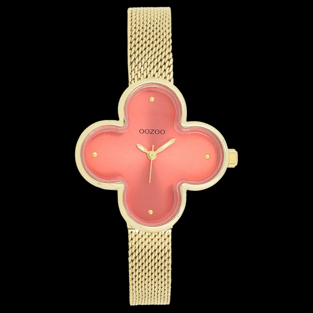 Goudkleurige OOZOO horloge met metalen mesh armband metalen mesh armband - C11529
