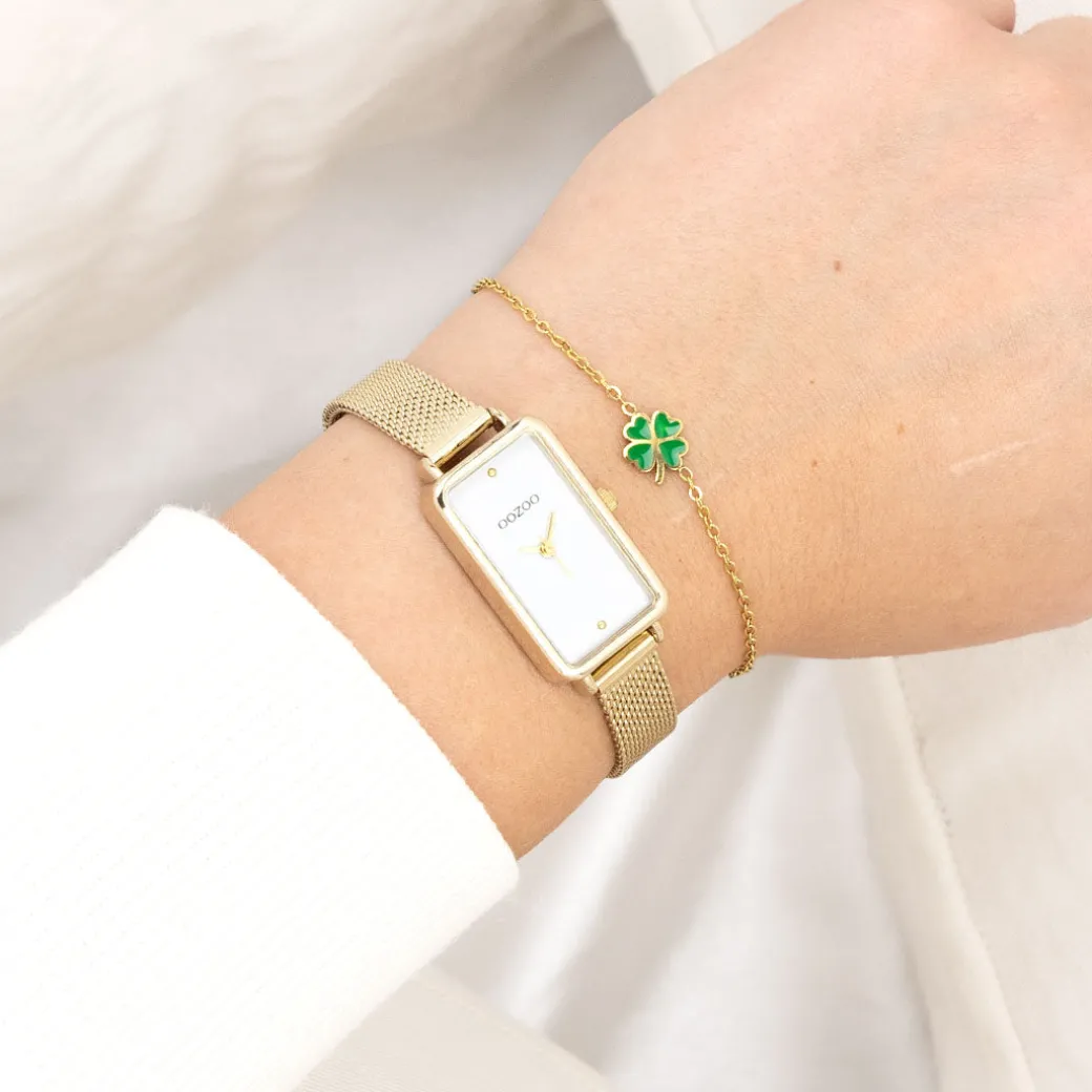 Goudkleurige OOZOO horloge met metalen mesh armband metalen mesh armband - C11533