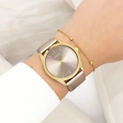Goudkleurige OOZOO horloge met taupe leren band - C11333