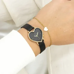 Goudkleurige OOZOO horloge met zwarte metalen mesh armband - C11447