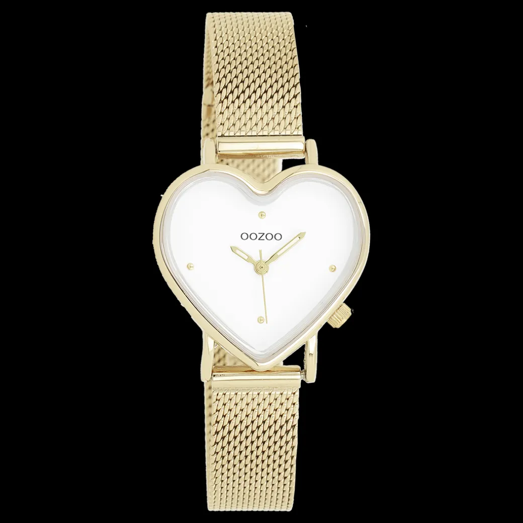 Goudkleurige OOZOO horloge met metalen mesh armband - C11415