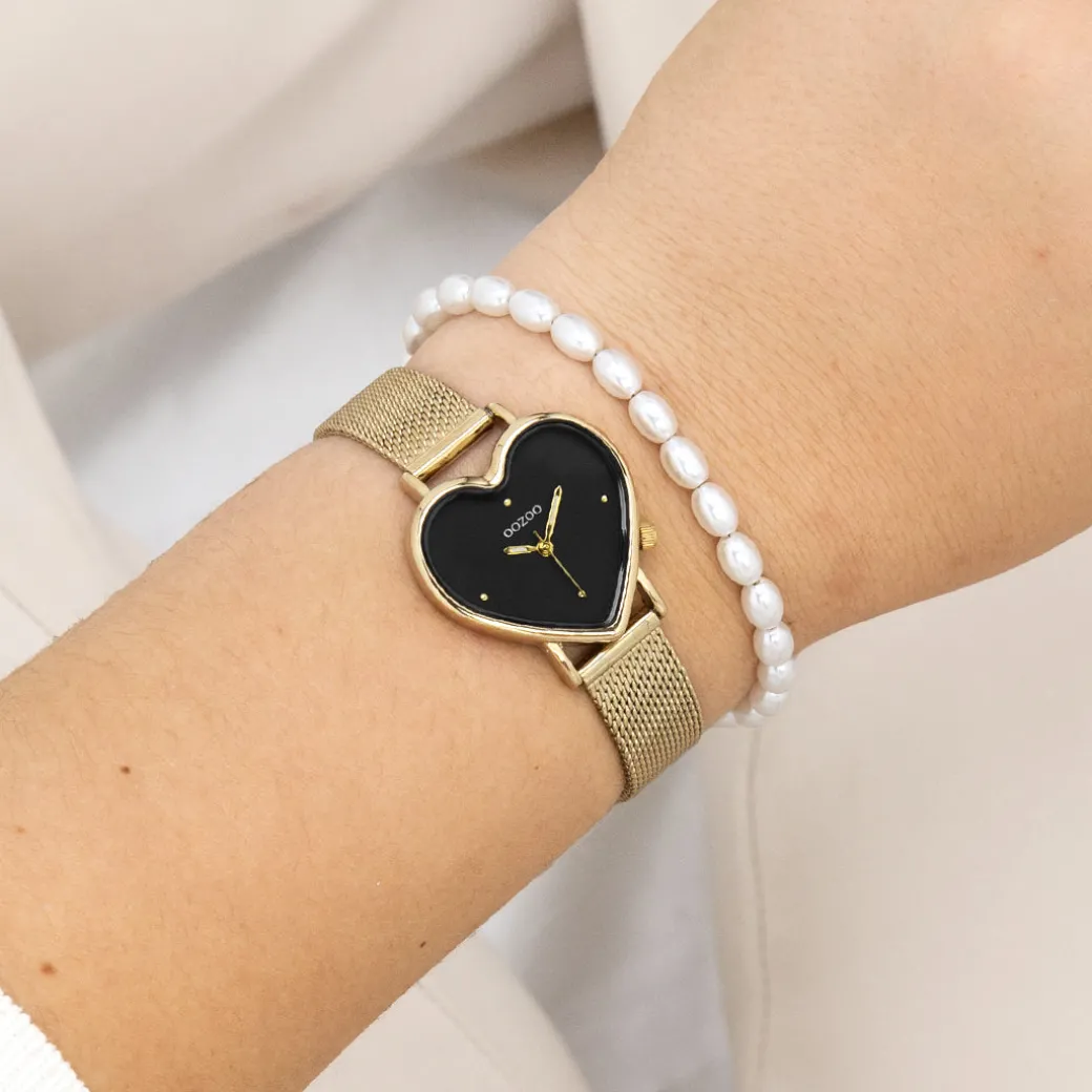 Goudkleurige OOZOO horloge met metalen mesh armband - C11417