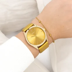 Goudkleurige OOZOO horloge met oker gele leren band - C11332