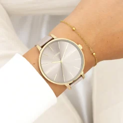 Goudkleurige OOZOO horloge met taupe leren band - C11256