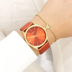 Goudkleurige OOZOO horloge met rode leren band - C11335