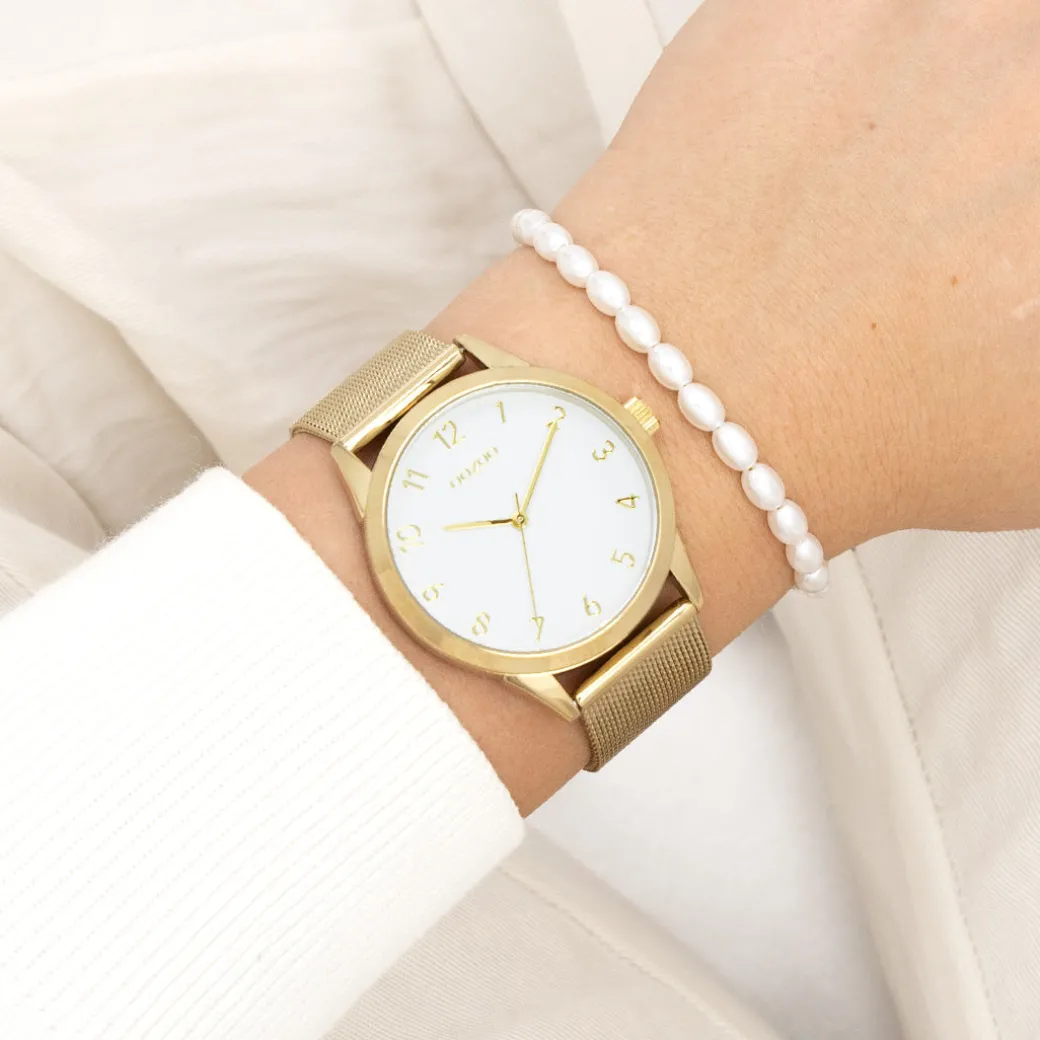 Goudkleurige OOZOO horloge met metalen mesh armband - C11322