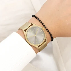 Goudkleurige OOZOO horloge met metalen mesh armband - C11323