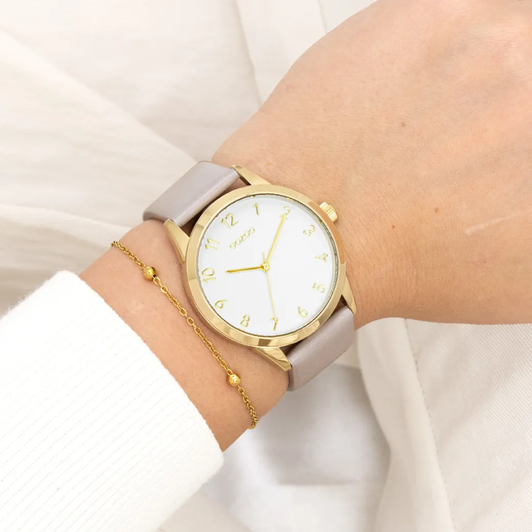 Goudkleurige OOZOO horloge met taupe leren band - C11327