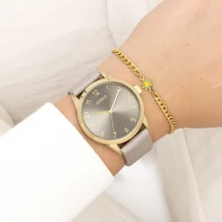 Goudkleurige OOZOO horloge met taupe leren band - C11328