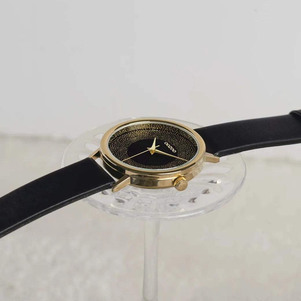 Goudkleurige OOZOO horloge met zwarte leren band - C10837