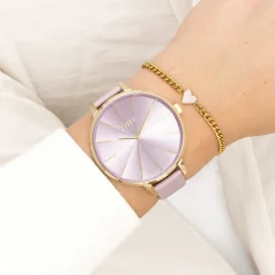 Goudkleurige OOZOO horloge met lila leren band - C11348
