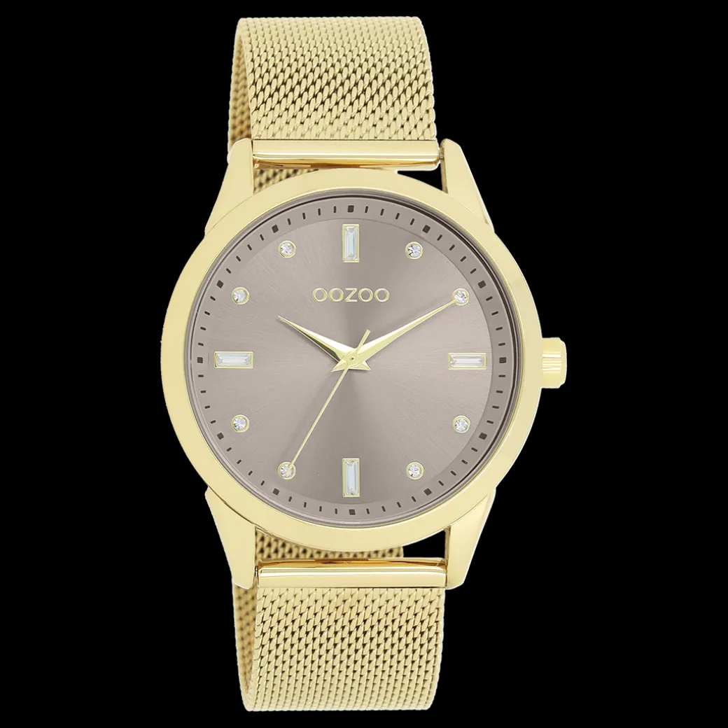 Goudkleurige OOZOO horloge met metalen mesh armband - C11357