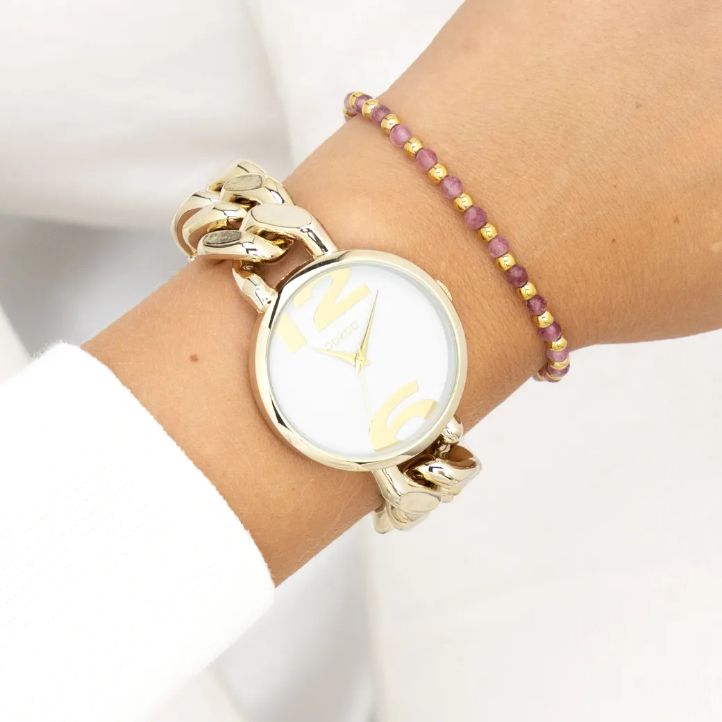 Goudkleurige OOZOO horloge met grove schakelarmband - C11262