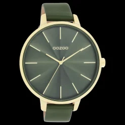 Goudkleurige OOZOO horloge met bos groene leren band - C11257