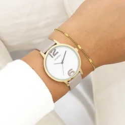 Goudkleurige OOZOO horloge met taupe leren band - C11236