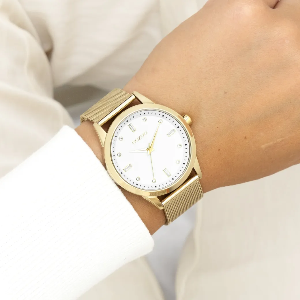 Goudkleurige OOZOO horloge met metalen mesh armband - C11282