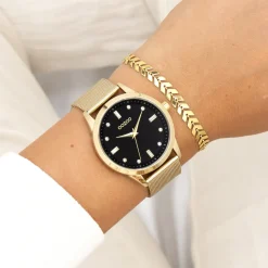 Goudkleurige OOZOO horloge met metalen mesh armband - C11283