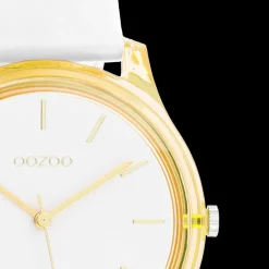 Goudkleurige OOZOO horloge met witte leren band - C11136