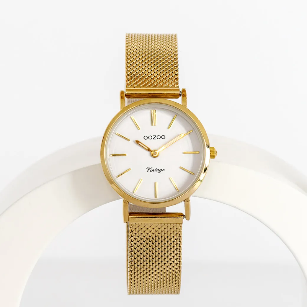 Goudkleurige OOZOO horloge met metalen mesh armband - C20231