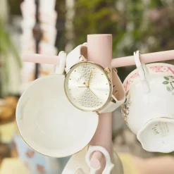 Goudkleurige OOZOO horloge met witte leren band - C11158