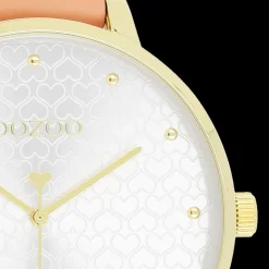 Goudkleurige OOZOO horloge met perzik roze leren band - C11036