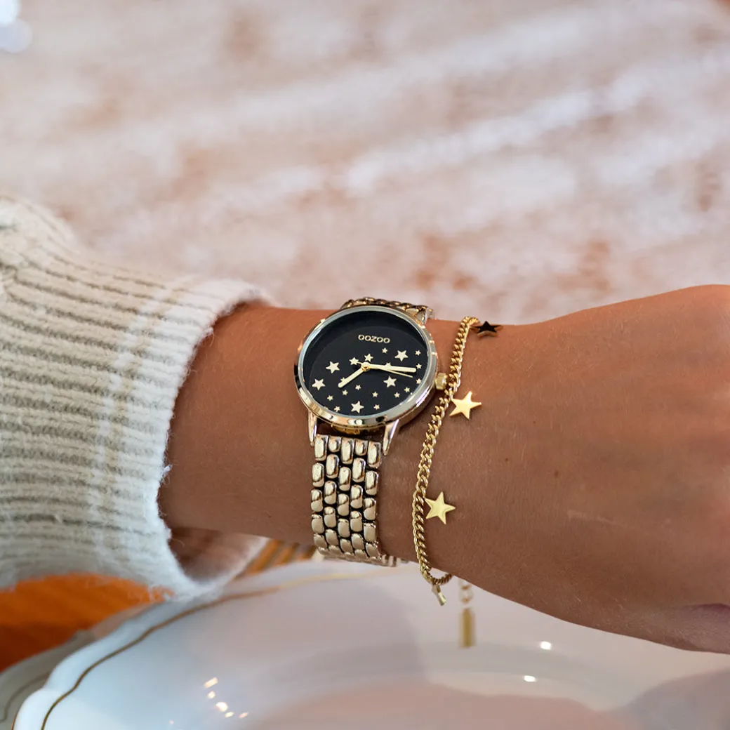 Goudkleurige OOZOO horloge met roestvrijstalen armband - C11029