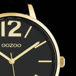Goudkleurige OOZOO horloge met zwarte leren band - C10836