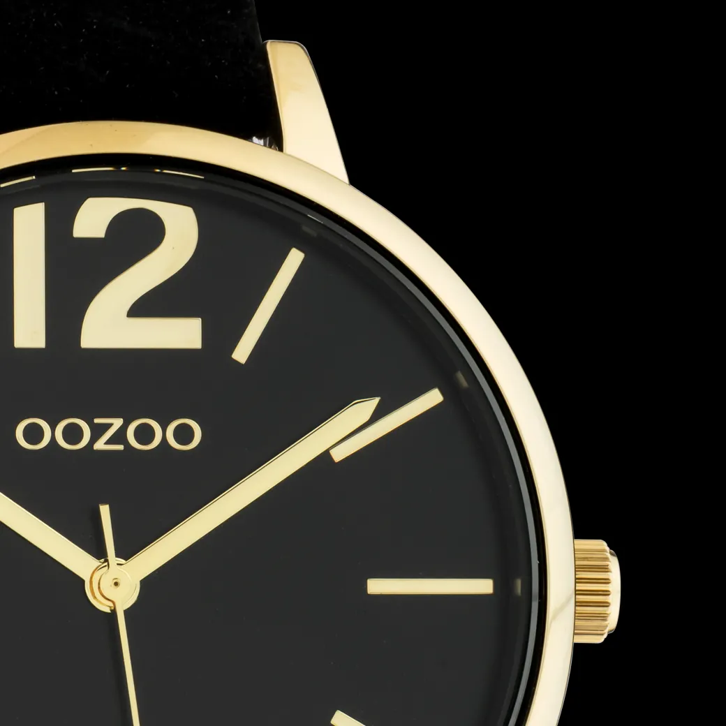 Goudkleurige OOZOO horloge met zwarte leren band - C10836