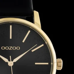 Goudkleurige OOZOO horloge met zwarte leren band - C10839