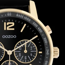 Goudkleurige OOZOO horloge met zwarte leren band - C10841
