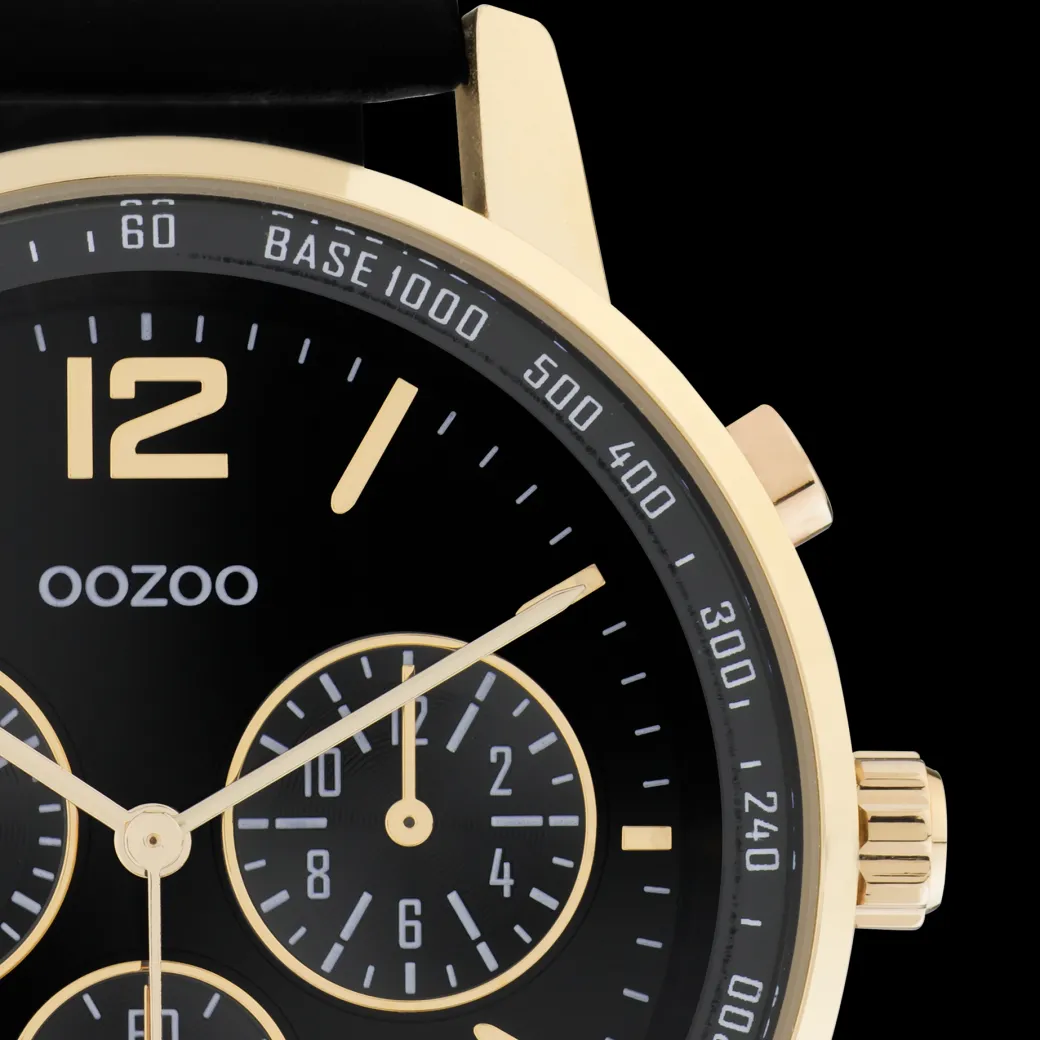 Goudkleurige OOZOO horloge met zwarte leren band - C10841