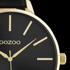 Goudkleurige OOZOO horloge met zwarte leren band - C10844