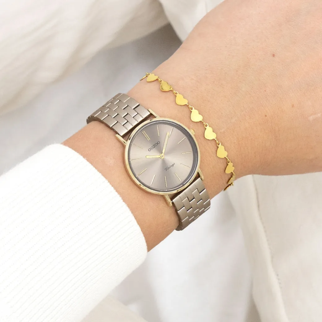 Goudkleurige OOZOO horloge met roestvrijstalen armband roestvrijstalen armband - C20409