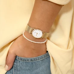 Goudkleurige OOZOO horloge met metalen mesh armband - C20258