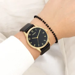 Goudkleurige OOZOO horloge met zwarte leren band - C11329