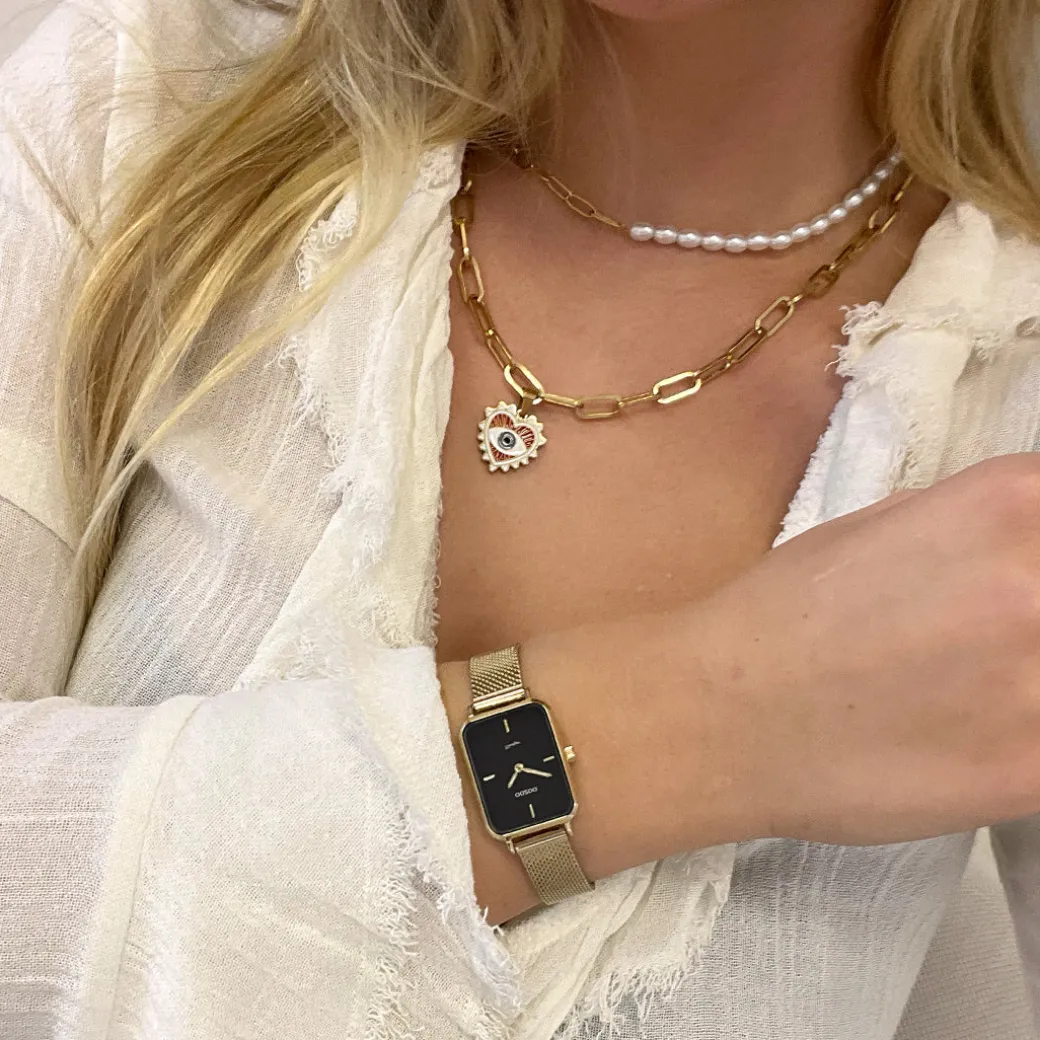 Goudkleurige OOZOO horloge met metalen mesh armband - C20354