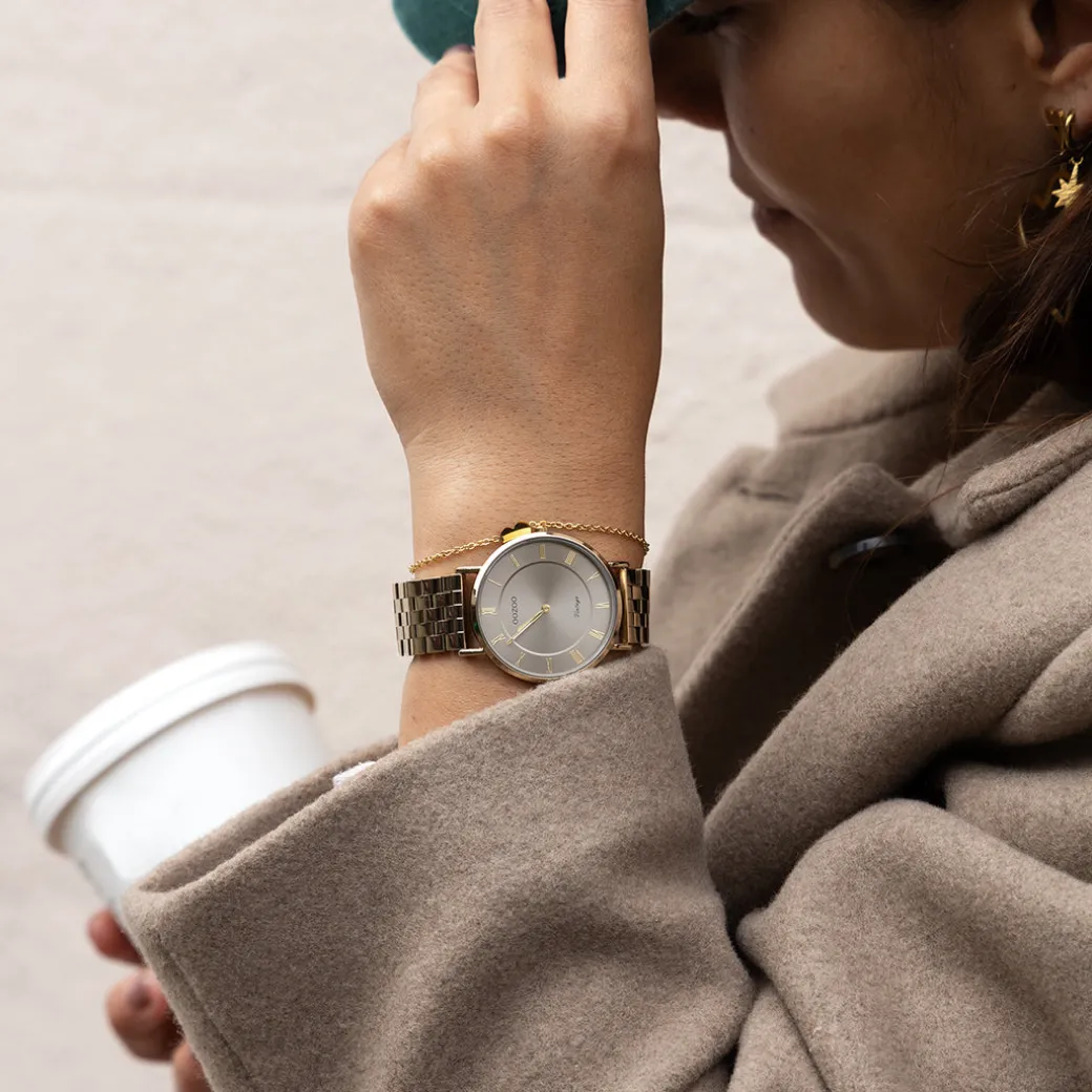 Goudkleurige OOZOO horloge met roestvrijstalen armband - C20370
