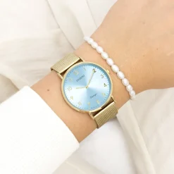 Goudkleurige OOZOO horloge met metalen mesh armband - C20343