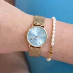 Goudkleurige OOZOO horloge met metalen mesh armband - C20348