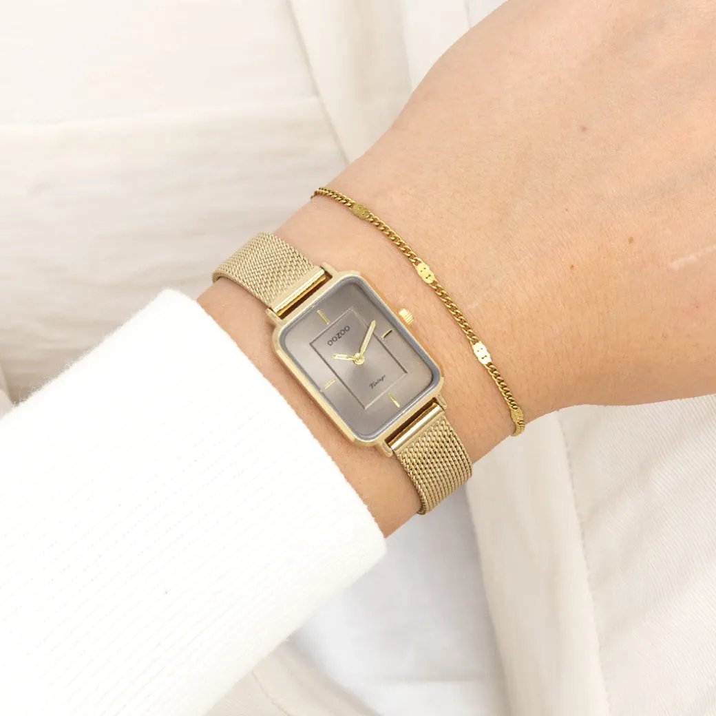 Goudkleurige OOZOO horloge met metalen mesh armband - C20353