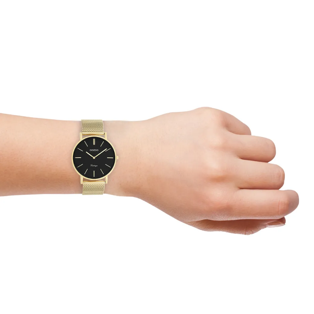 Goudkleurige OOZOO horloge met metalen mesh armband - C9914