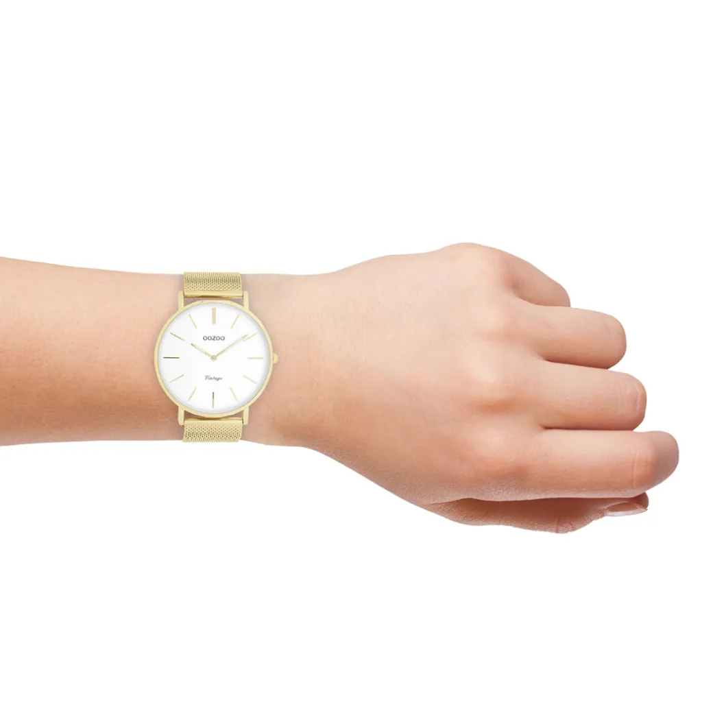 Goudkleurige OOZOO horloge met metalen mesh armband - C9908