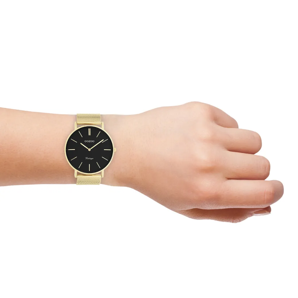 Goudkleurige OOZOO horloge met metalen mesh armband - C9912