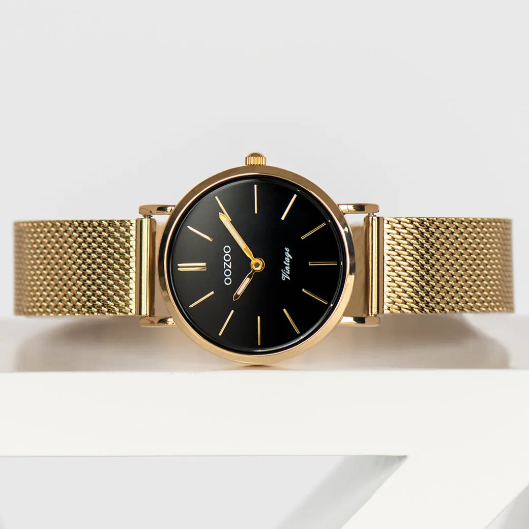 Goudkleurige OOZOO horloge met metalen mesh armband - C20232