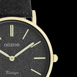 Goudkleurige OOZOO horloge met zwarte leren band - C20204